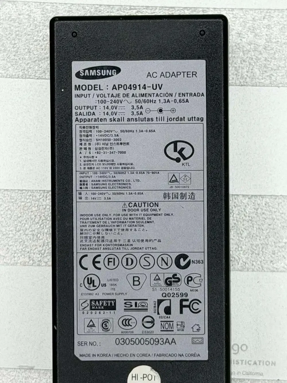 Samsung AP04914-UV 14V 3.5A AC Power Adapter